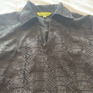 Hakoba Embroidery Black‎ Blouse Shirt 3/4 Sleeves Lace Style Design